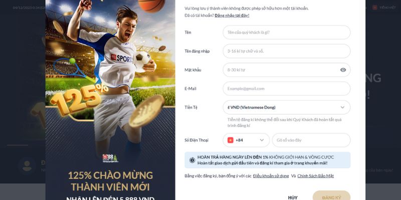 Điền form đăng ký M88