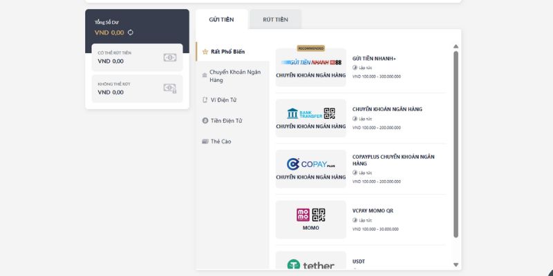 Tổng hợp các phương thức trong hướng dẫn nạp rút tiền M88