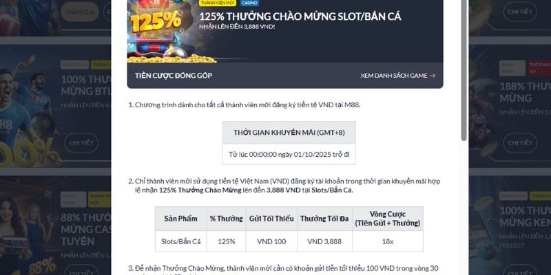 Các chương trình khuyến mãi nạp đầu M88