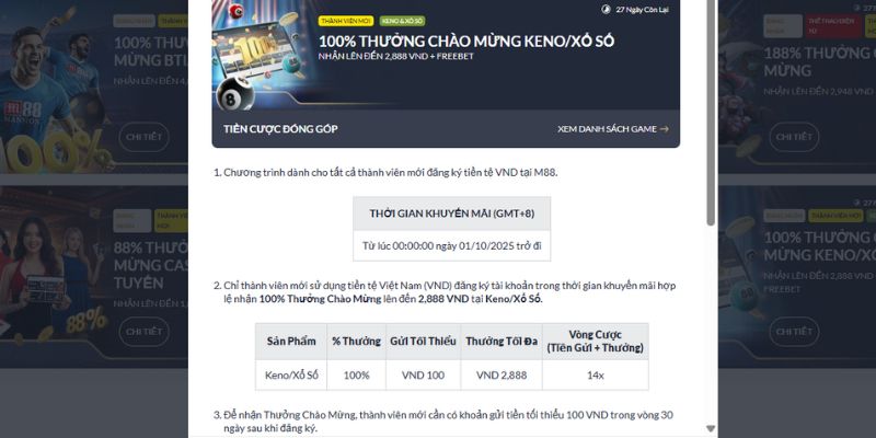 Thưởng nạp cho Keno và xổ số
